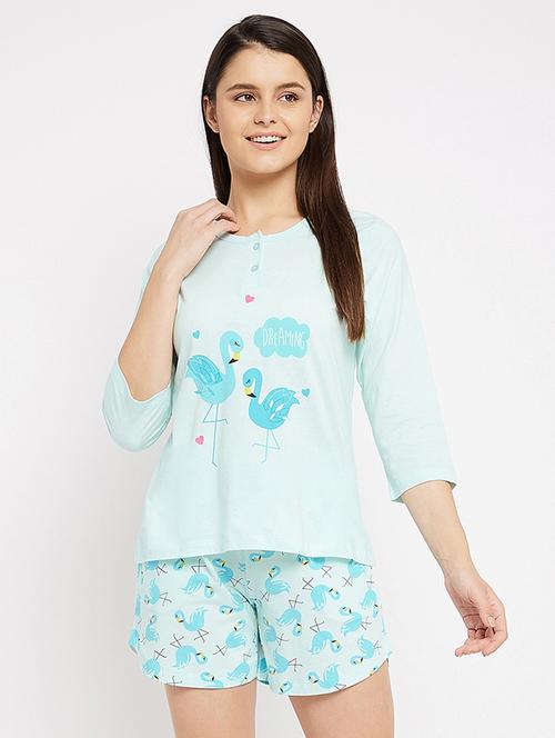 round neck printed nightwear shorts set - 18035807 - Very Small Image - 1