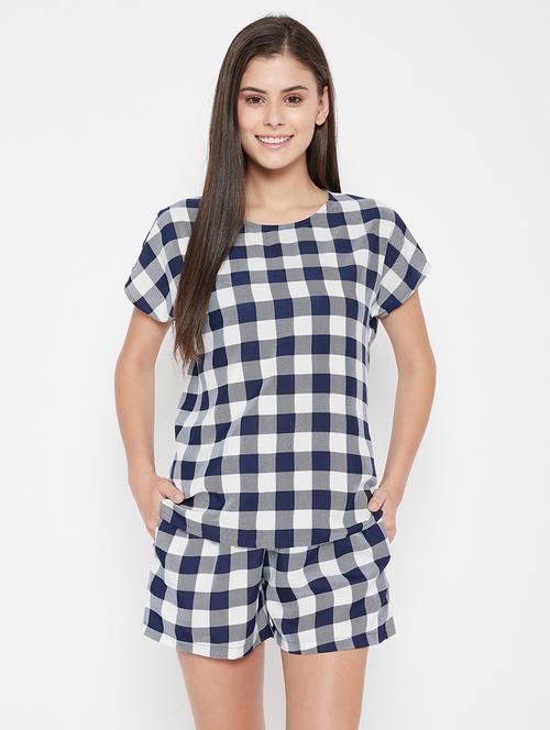 round neck checkered nightwear shorts set - 18035809 - Very Small Image - 1