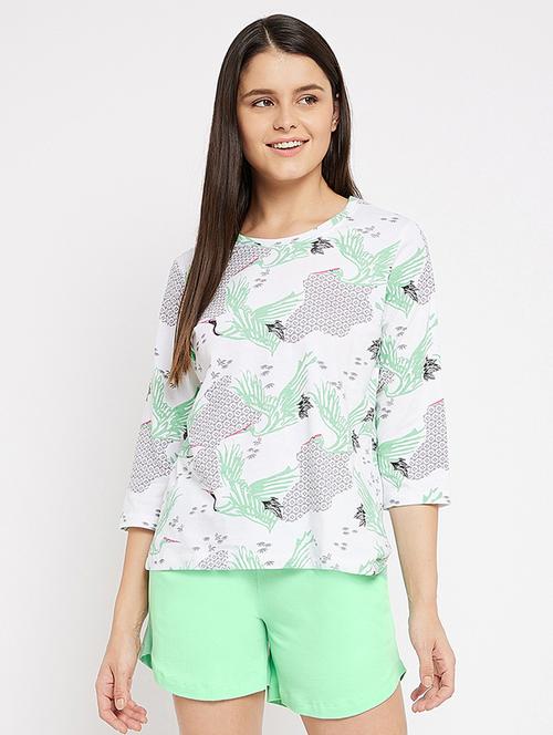 round neck printed nightwear shorts set - 18035810 - Very Small Image - 1