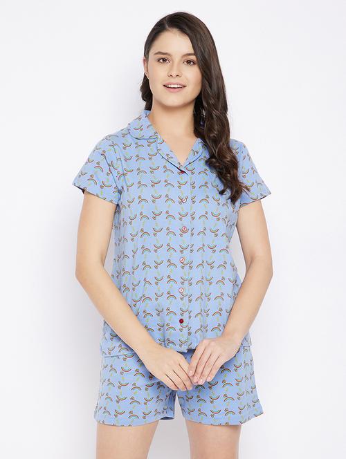 round neck printed nightwear shorts set - 18035821 - Very Small Image - 1