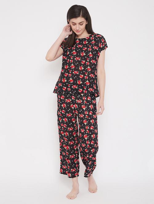 round neck printed nightwear pajama set - 18035843 - Very Small Image - 1