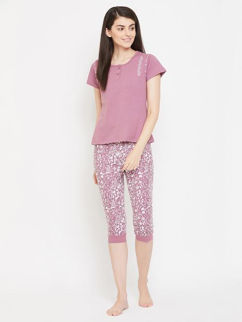 round neck printed capri set - 18035874 - Very Small Image - 1