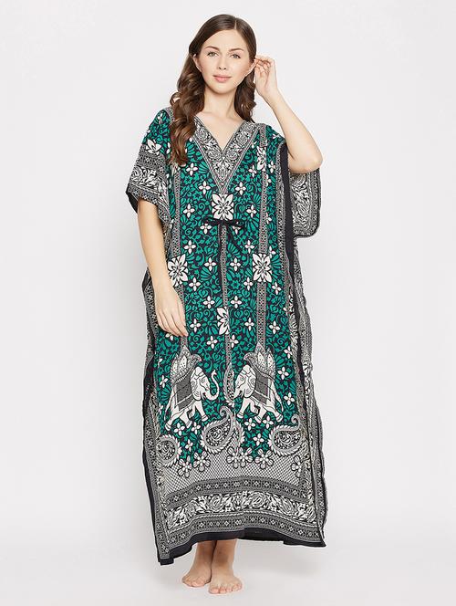 v-neck printed nighty - 18036415 - Very Small Image - 1