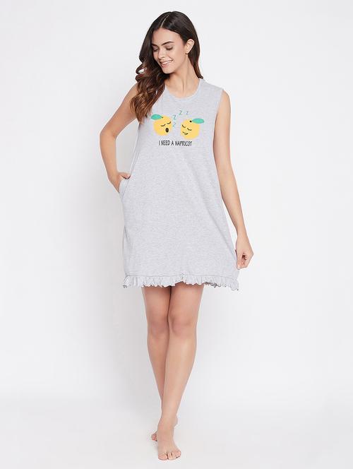 round neck printed nighty - 18036449 - Very Small Image - 1