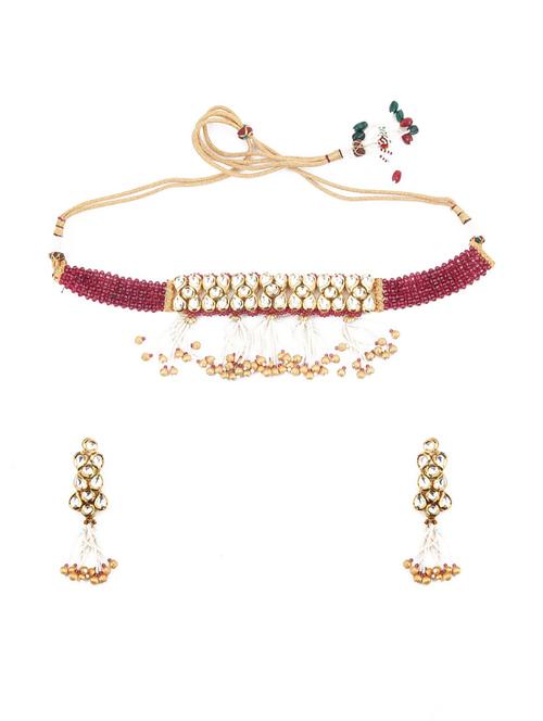 clustered gold tone kundan choker set - 18036507 - Very Small Image - 1