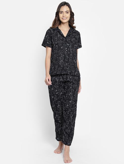 shirt collar printed nightwear pajama set - 18038133 - Very Small Image - 1