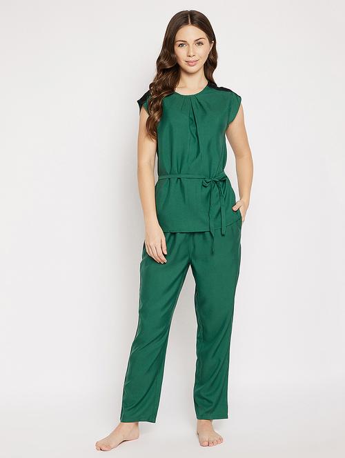 round neck solid nightwear pajama set - 18038137 - Very Small Image - 1