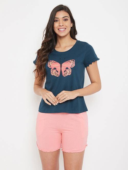round neck graphic nightwear shorts set - 18038140 - Very Small Image - 1