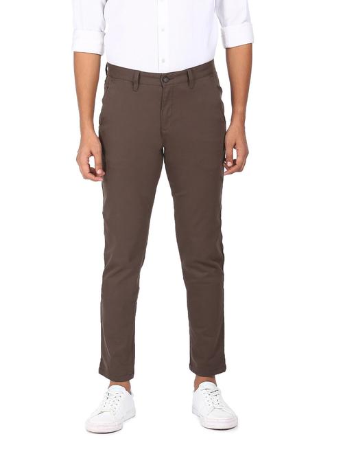 brown solid flat front casual trouser - 18038496 - Very Small Image - 1