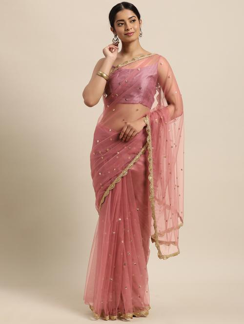 lace bordered sequined saree with blouse - 18038710 - Very Small Image - 1