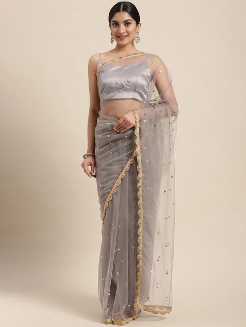 lace bordered sequined saree - 18038711 - Very Small Image - 1