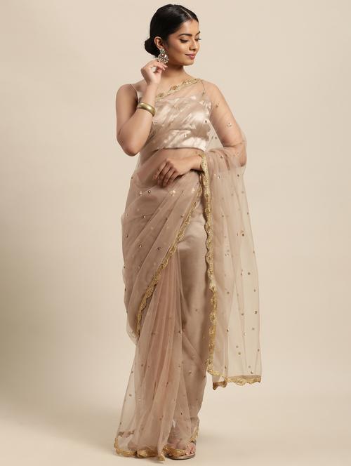 lace bordered sequined saree with blouse - 18038712 - Very Small Image - 1
