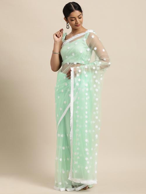 lace bordered embroidered saree with blouse - 18038716 - Very Small Image - 1