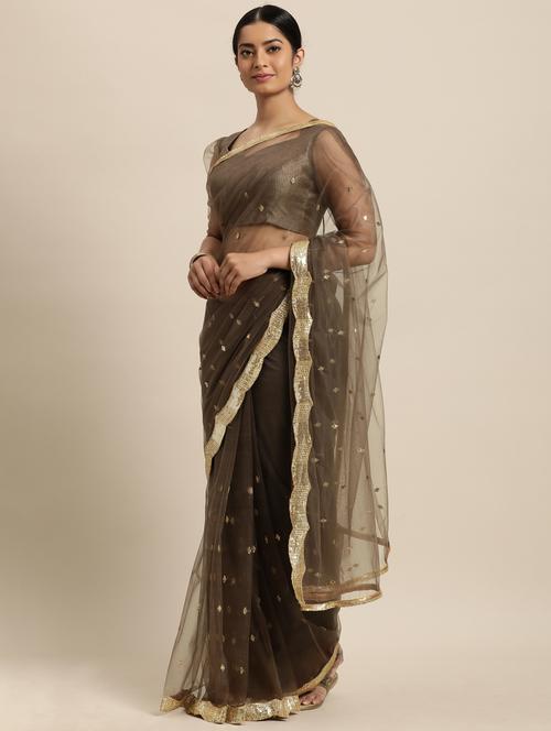 lace bordered sequined saree - 18038719 - Very Small Image - 1