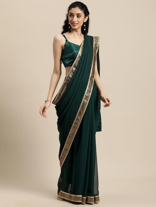 lace bordered solid saree with blouse - 18038737 - Very Small Image - 1