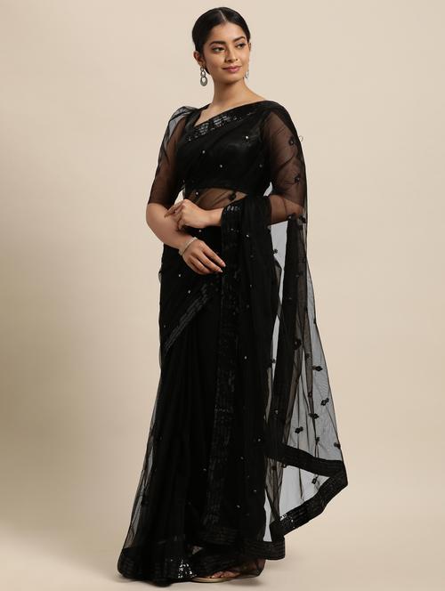 lace bordered embroidered saree with blouse - 18038750 - Very Small Image - 1