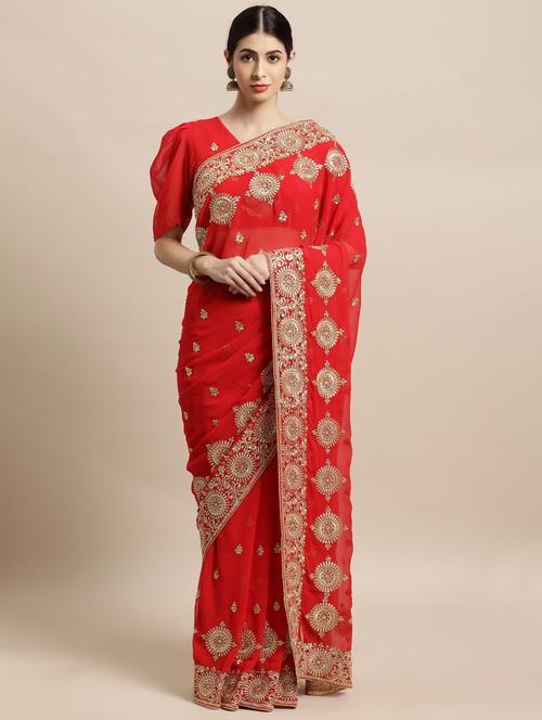 ethnic motifs embroidered saree with blouse - 18038756 - Very Small Image - 1