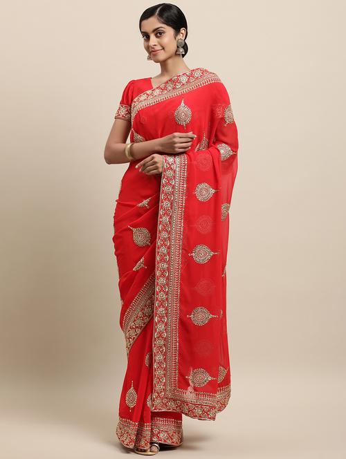ethnic motifs embroidered saree with blouse - 18038757 - Very Small Image - 1