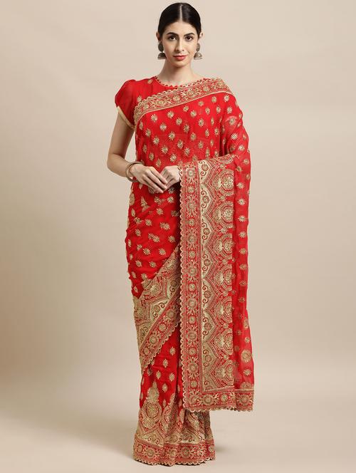 ethnic motifs embroidered saree - 18038758 - Very Small Image - 1