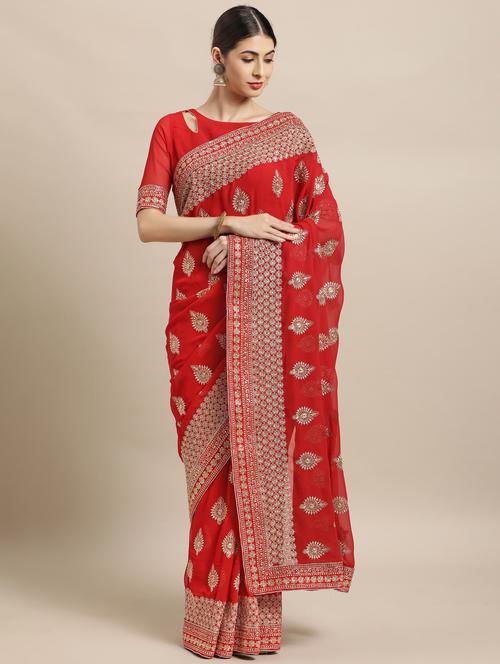 ethnic motifs embroidered saree - 18038761 - Very Small Image - 1