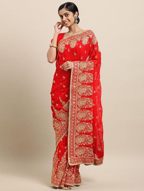 ethnic motifs embroidered saree with blouse - 18038763 - Very Small Image - 1