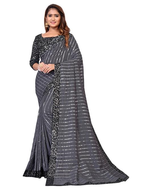 lace bordered sequined saree with blouse - 18038995 - Very Small Image - 1