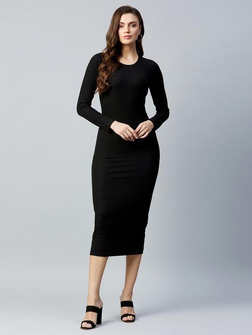 round neck solid bodycon dress - 18039253 - Very Small Image - 1