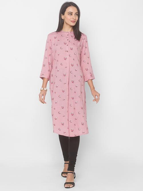 pink viscose aline kurta - 18039506 - Very Small Image - 1