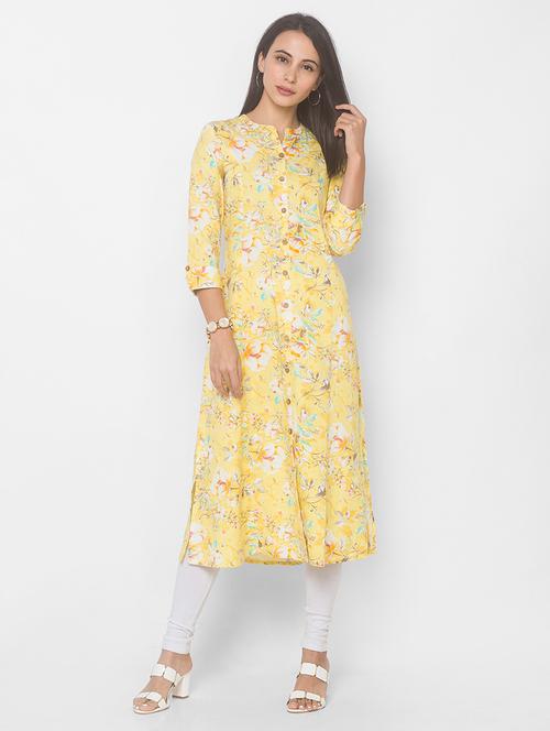 yellow cotton aline kurta - 18039513 - Very Small Image - 1