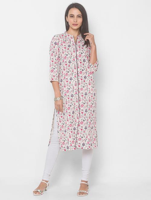 offwhite cotton straight kurta - 18039516 - Very Small Image - 1
