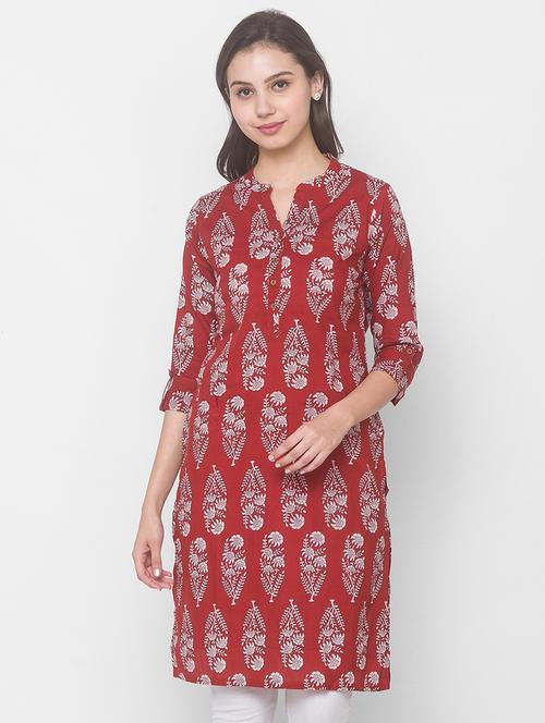 red cotton straight kurta - 18039524 - Very Small Image - 1