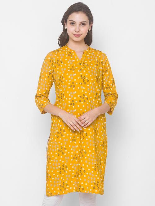 yellow cotton straight kurta - 18039527 - Very Small Image - 1