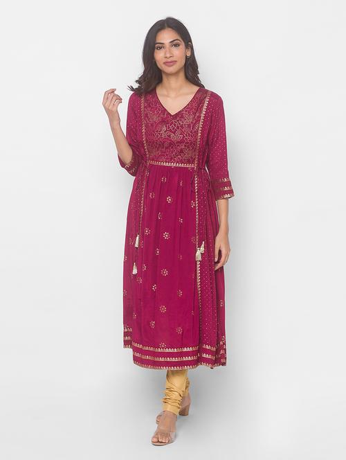 magenta viscose aline kurta - 18039537 - Very Small Image - 1