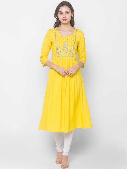 yellow cotton aline kurta - 18039540 - Very Small Image - 1