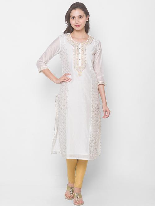 offwhite chanderi straight kurta - 18039544 - Very Small Image - 1