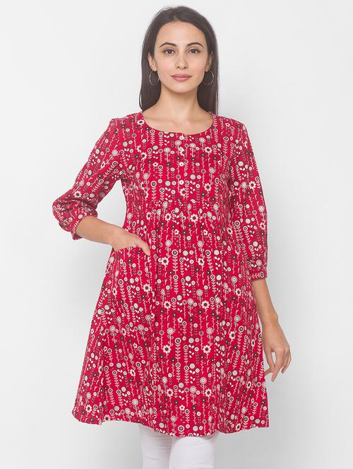 red printed fit & flare dress - 18039548 - Very Small Image - 1