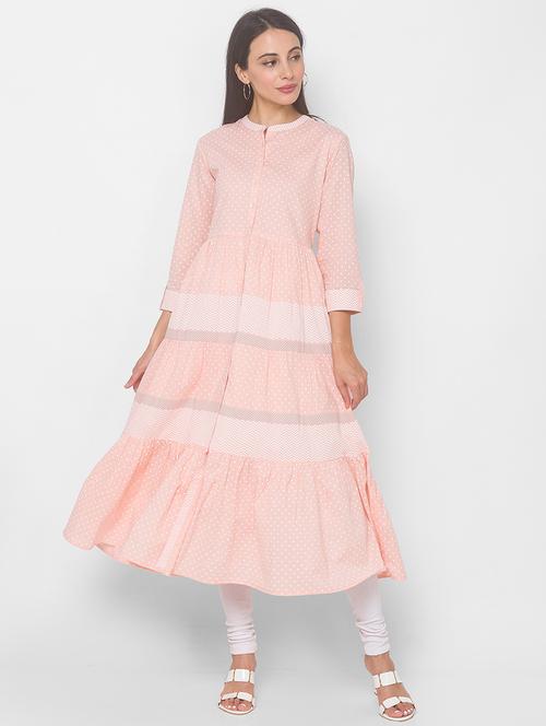 pink cotton fit & flare dress - 18039551 - Very Small Image - 1