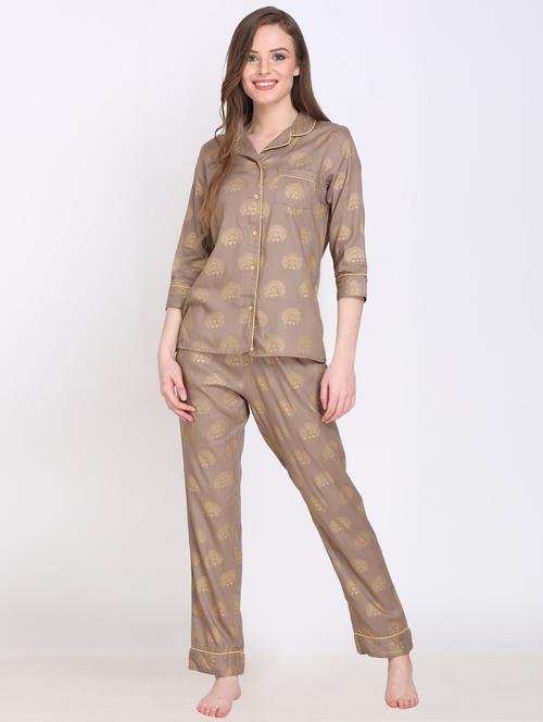 shirt collar printed nightwear pajama set - 18039898 - Very Small Image - 1