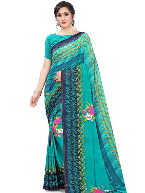 floral printed saree with blouse - 18040972 - Very Small Image - 1