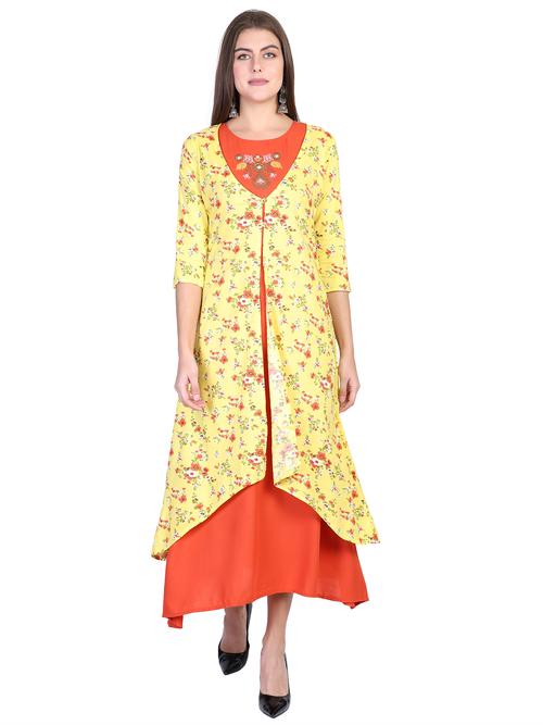 women floral print rayon gown kurta - 18040976 - Very Small Image - 1