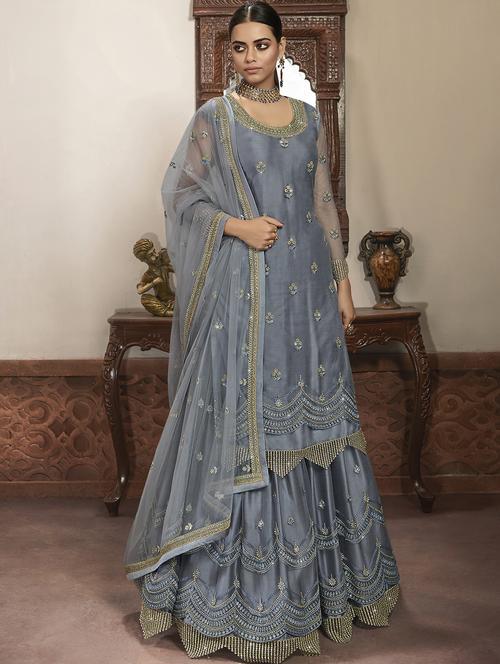 grey net semistitched suit - 18041215 - Very Small Image - 1