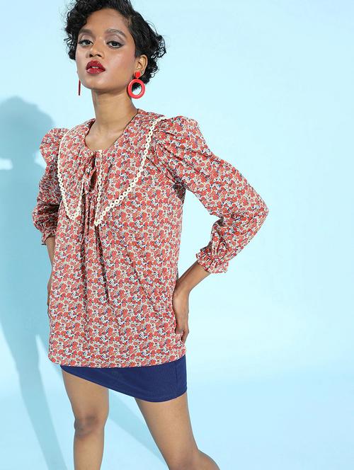 tie up neck printed top - 18041365 - Very Small Image - 1
