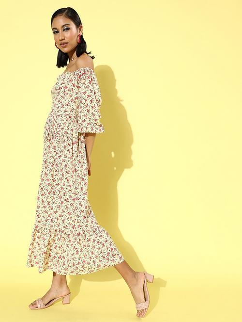 off shoulder floral flared dress - 18041374 - Very Small Image - 1