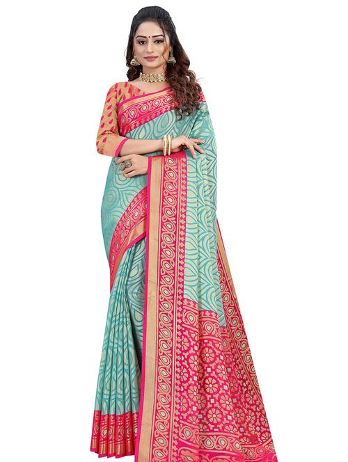printed bordered saree with blouse - 18041983 - Very Small Image - 1