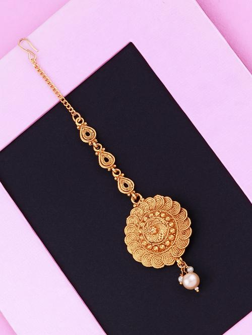 exclusive simple gold plated traditional maang tikka - 18042318 - Very Small Image - 1