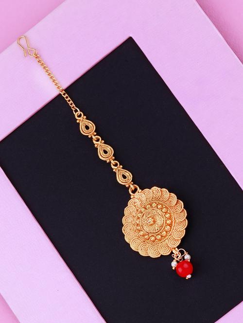 elegant traditional gold plated maang tikka - 18042321 - Very Small Image - 1