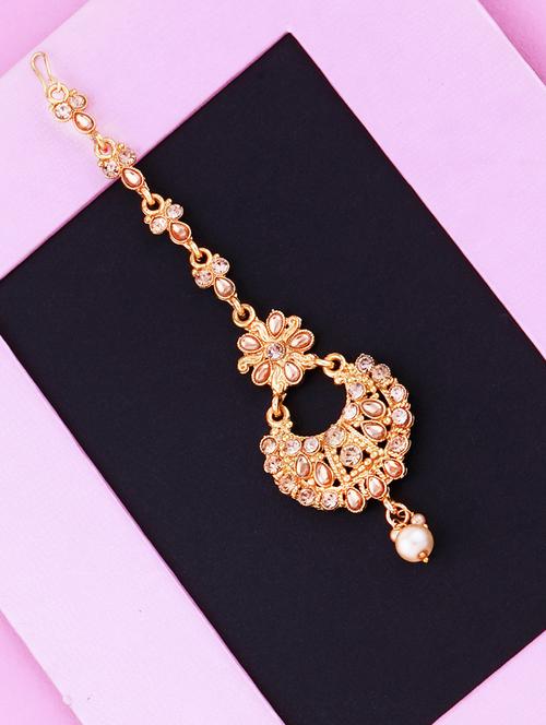 elegant designee gold plated traditional maang tikka - 18042327 - Very Small Image - 1