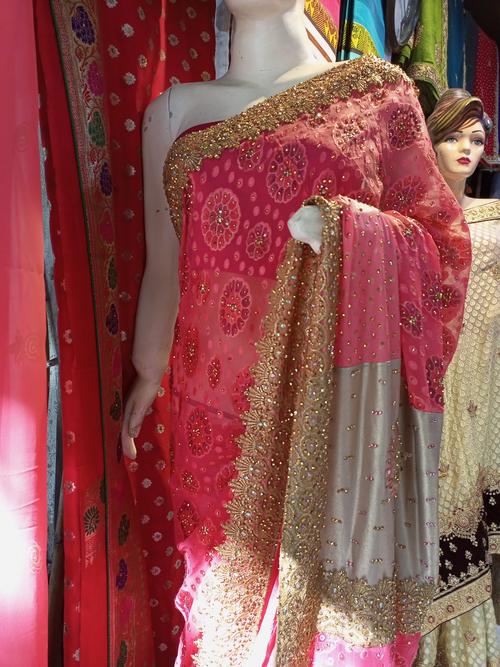 designer brasso saree with golden lycra - 18042499 - Very Small Image - 1