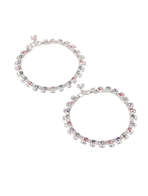 traditional crystal payal anklets set, multicolor - 18042596 - Very Small Image - 1