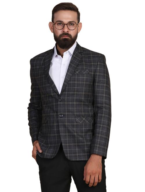 grey checkered single breasted formal blazer - 18042877 - Very Small Image - 1